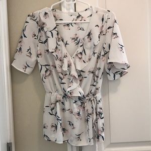 Faux wrap floral blouse